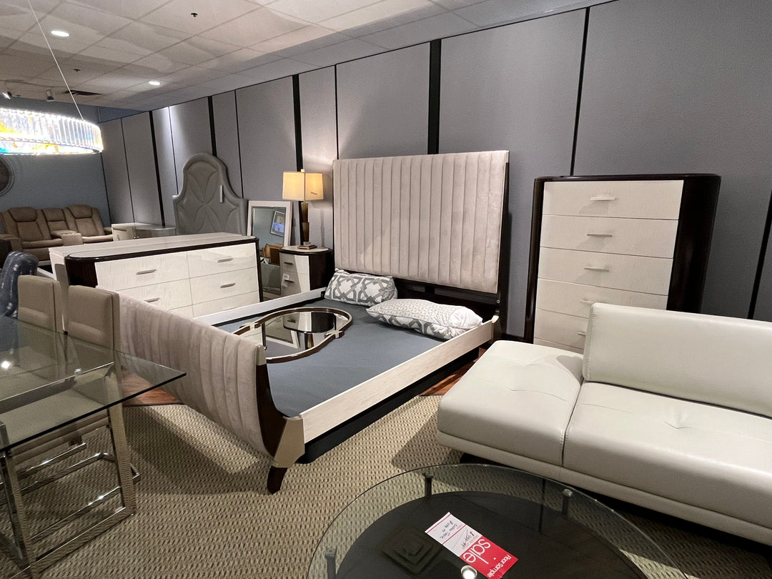 Aico bedroom set king bed, dresser, mirror, one nightstand, one chest