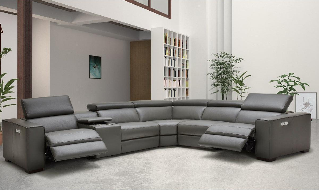 Jennifer Italia Incanto  L-Shaped Leather/Fabric Motion 6pc Sectional