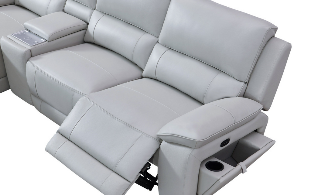 Gio Italia Living Room Set Hailey Smoke Gray Leather Power Recliner Sofa-Jennifer Furniture