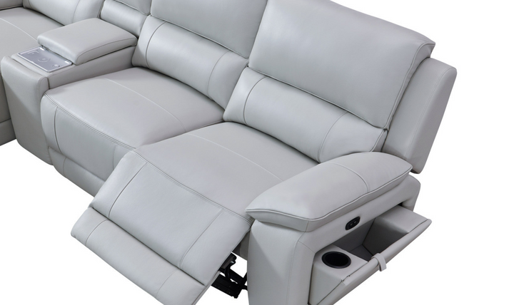 Gio Italia Living Room Set Hailey Smoke Gray Leather Power Recliner Sofa-Jennifer Furniture