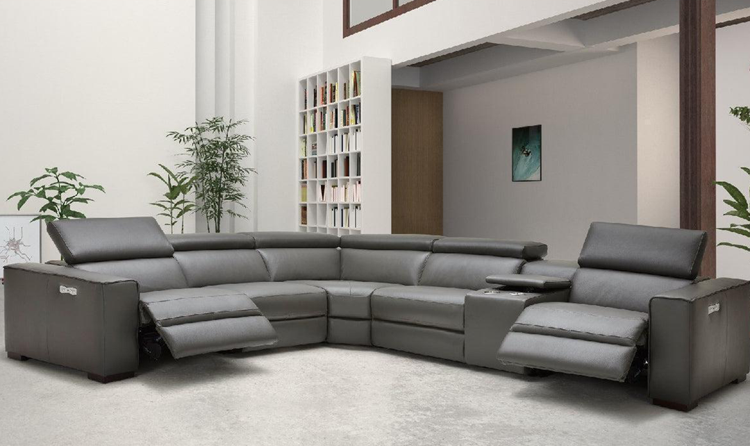 Jennifer Italia Incanto  L-Shaped Leather/Fabric Motion 6pc Sectional