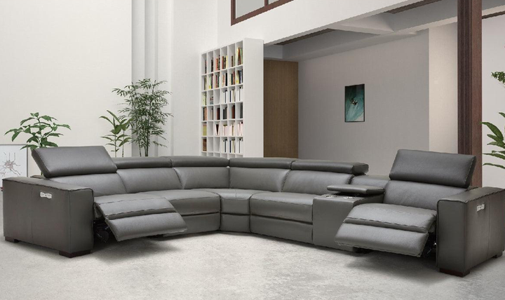 Jennifer Italia Incanto  L-Shaped Leather/Fabric Motion 6pc Sectional