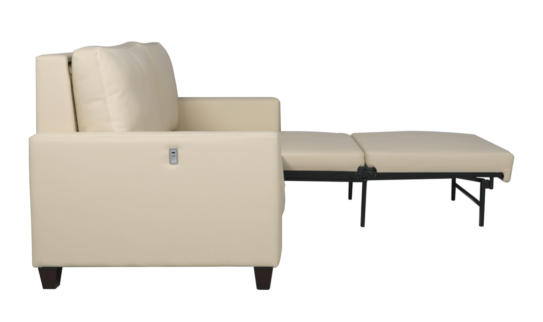 Cuddle Queen Leather Sleeper Sofa With Wood and Chrome Legs
