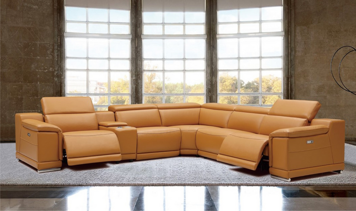Gio Italia Hartley Power Motion Leather Sectional Sofa in Light Gray- Jennifer Furniture
