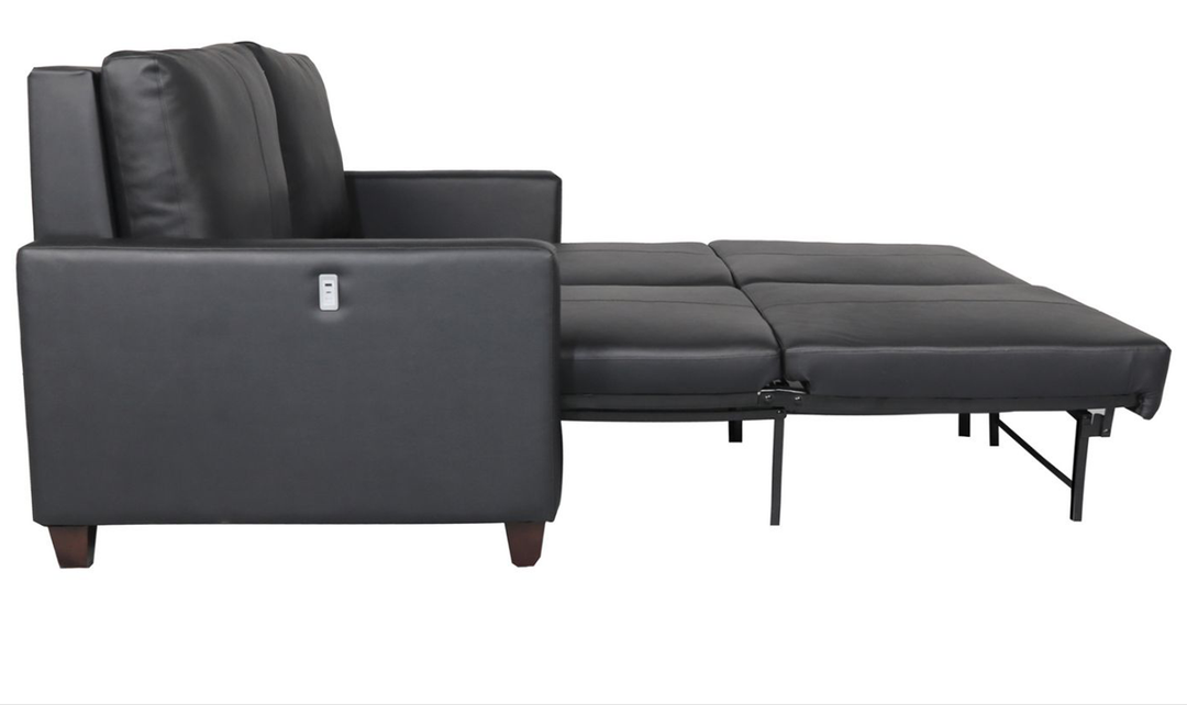 Cuddle Queen Leather Sleeper Sofa With Wood and Chrome Legs