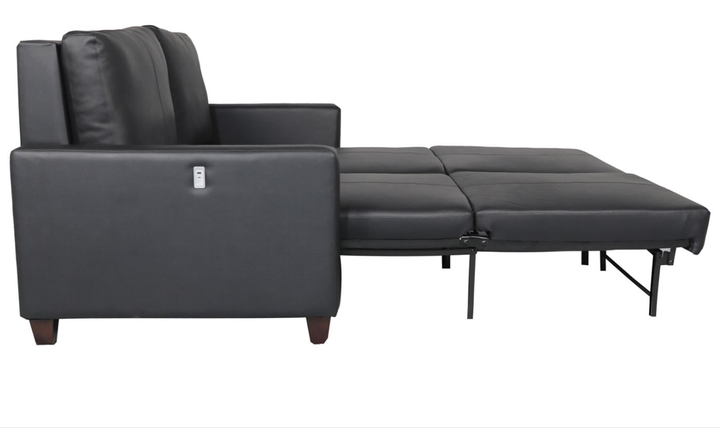 Cuddle Queen Leather Sleeper Sofa With Wood and Chrome Legs