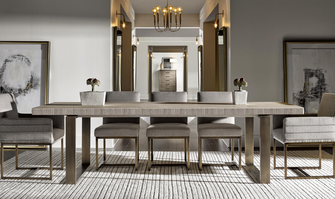 Universal Furniture Robards Brown Rectangular Dining Table with Bronze Finished Base