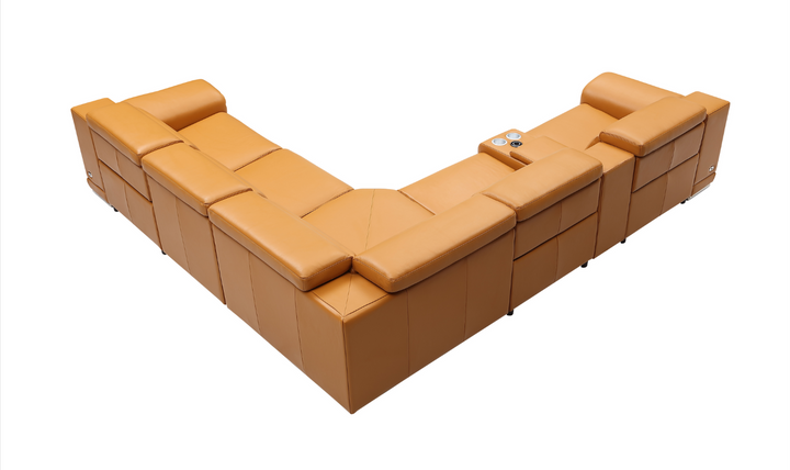 Gio Italia Hartley Power Motion Leather Sectional Sofa in Light Gray- Jennifer Furniture