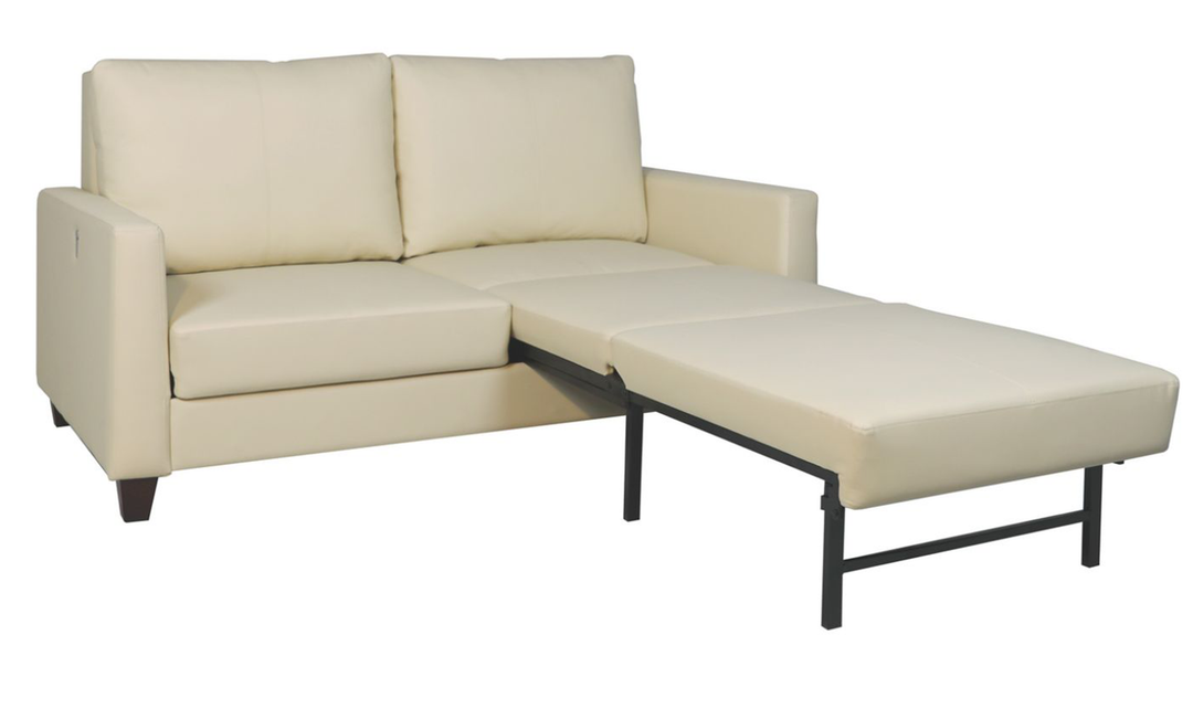 Cuddle Queen Leather Sleeper Sofa With Wood and Chrome Legs