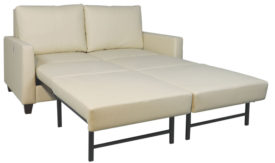 Cuddle Queen Leather Sleeper Sofa With Wood and Chrome Legs