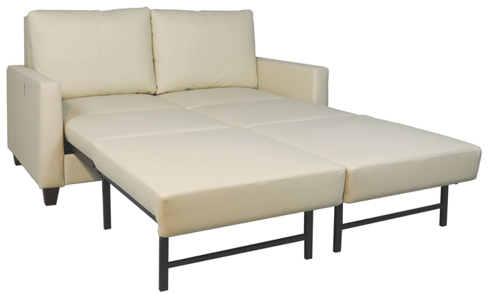 Cuddle Queen Leather Sleeper Sofa With Wood and Chrome Legs