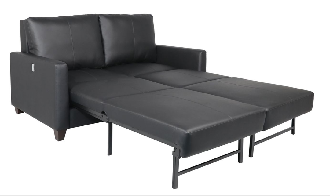 Cuddle Queen Leather Sleeper Sofa With Wood and Chrome Legs