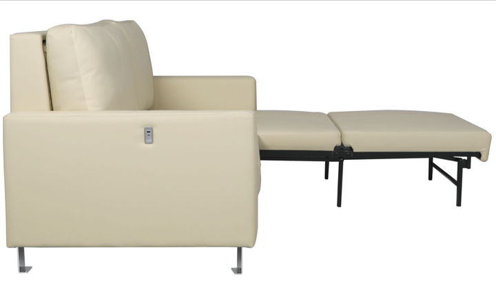 Cuddle Queen Leather Sleeper Sofa With Wood and Chrome Legs