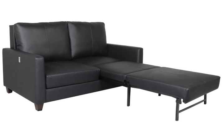 Cuddle Queen Leather Sleeper Sofa With Wood and Chrome Legs