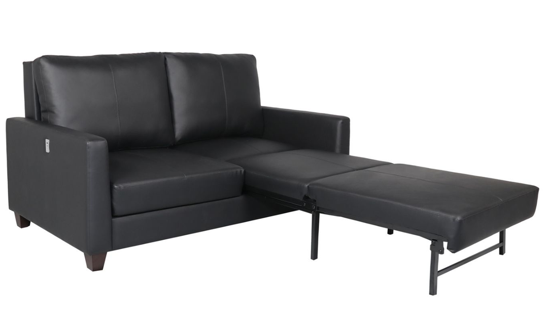 Cuddle Queen Leather Sleeper Sofa With Wood and Chrome Legs