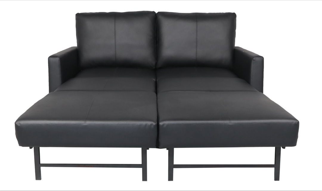 Cuddle Queen Leather Sleeper Sofa With Wood and Chrome Legs