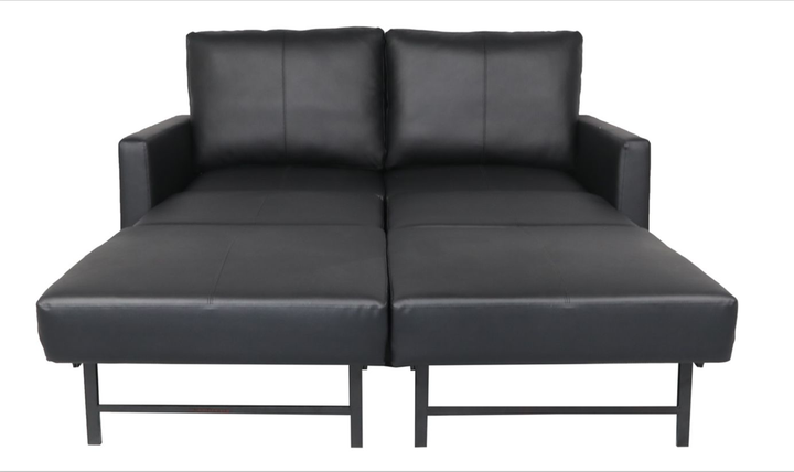 Cuddle Queen Leather Sleeper Sofa With Wood and Chrome Legs