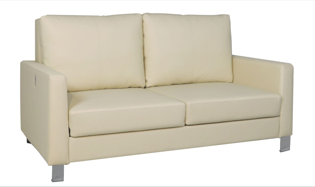 Cuddle Queen Leather Sleeper Sofa With Wood and Chrome Legs