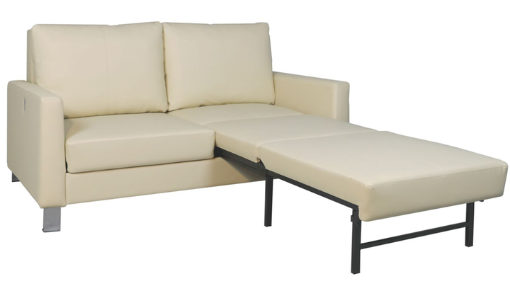 Cuddle Queen Leather Sleeper Sofa With Wood and Chrome Legs