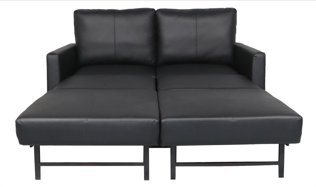 Cuddle Queen Leather Sleeper Sofa With Wood and Chrome Legs