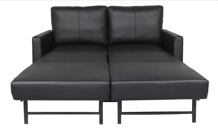 Cuddle Queen Leather Sleeper Sofa With Wood and Chrome Legs
