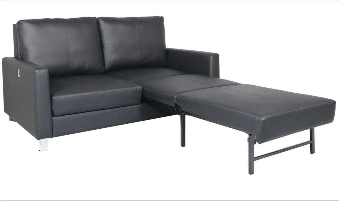Cuddle Queen Leather Sleeper Sofa With Wood and Chrome Legs