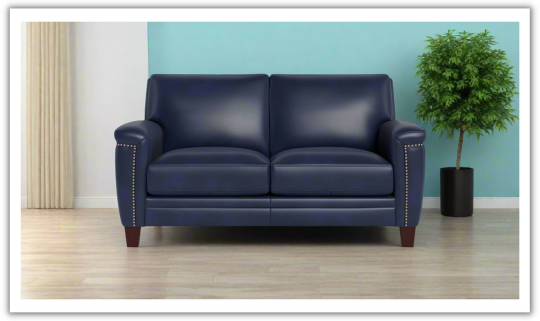 Hydeline Sherwood 2-Seater Leather Loveseat With Nail Head Trim Finish-Jennifer Furniture