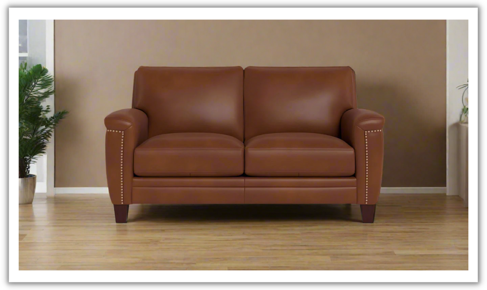 Hydeline Sherwood 2-Seater Leather Loveseat With Nail Head Trim Finish-Jennifer Furniture