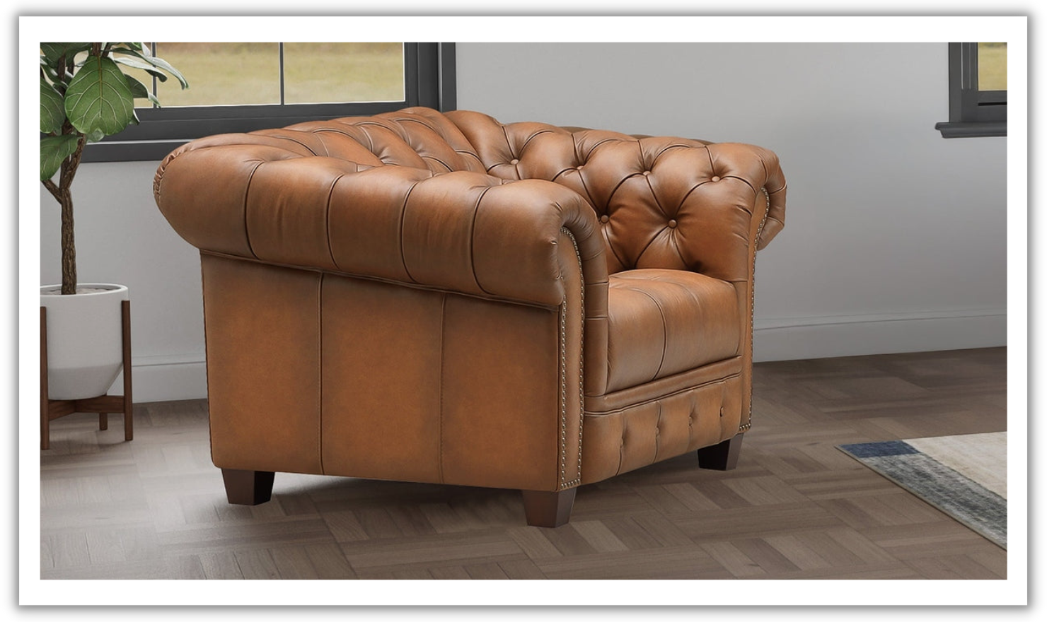 Hydeline York Leather Brown Chair With Button-Tufted Back Cushions