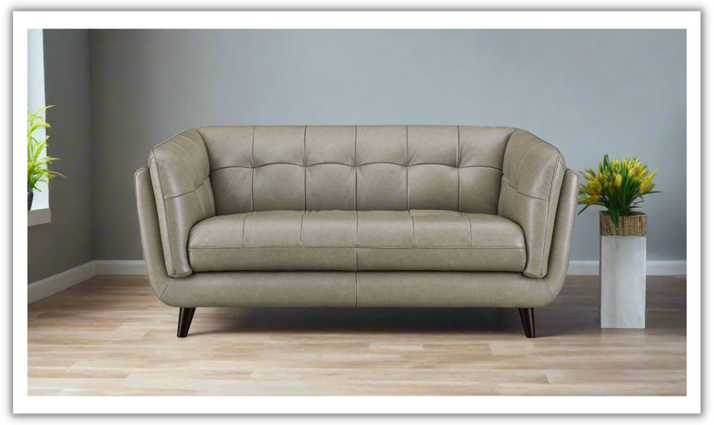 Hydeline Solana Leather Brown Loveseat With Structured Tufting-Jennifer Furniture