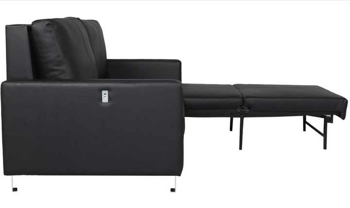 Cuddle Queen Leather Sleeper Sofa With Wood and Chrome Legs