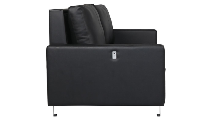 Cuddle Queen Leather Sleeper Sofa With Wood and Chrome Legs
