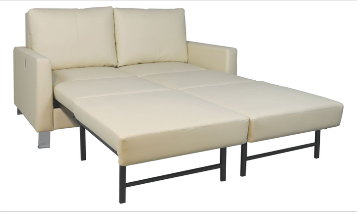 Cuddle Queen Leather Sleeper Sofa With Wood and Chrome Legs