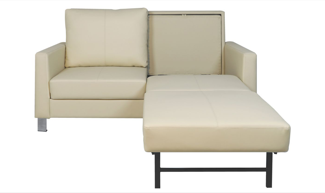 Cuddle Queen Leather Sleeper Sofa With Wood and Chrome Legs