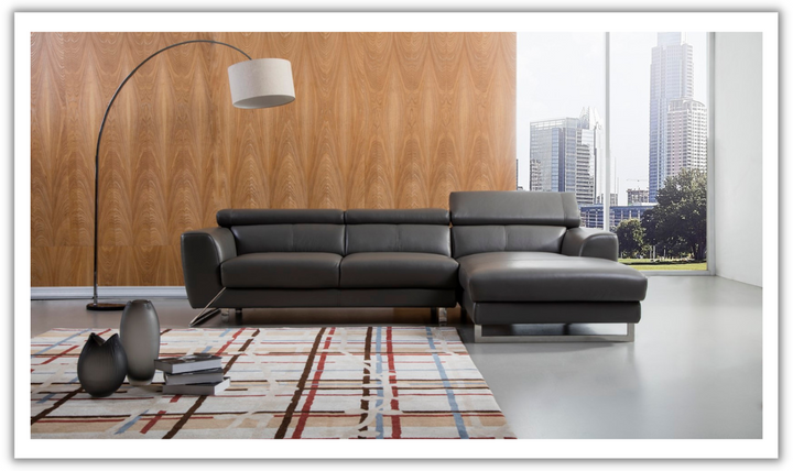 Gio Italia Leather Left-Hand Facing Sectional Sofa in Gray