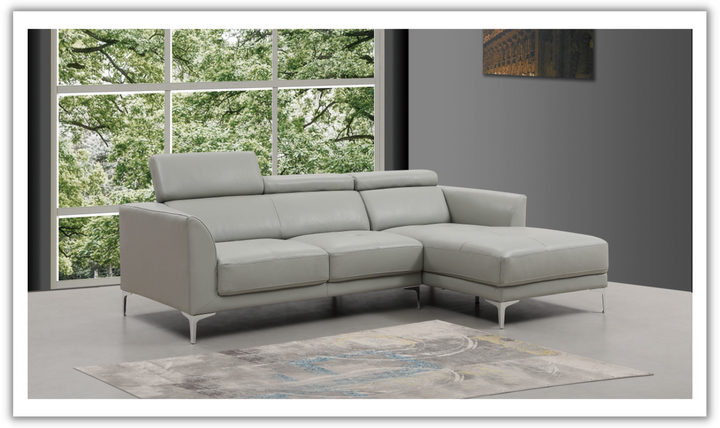 Gio Italia Slate Gray Leather L-Shape Sectional Sofa-Jennifer Furniture