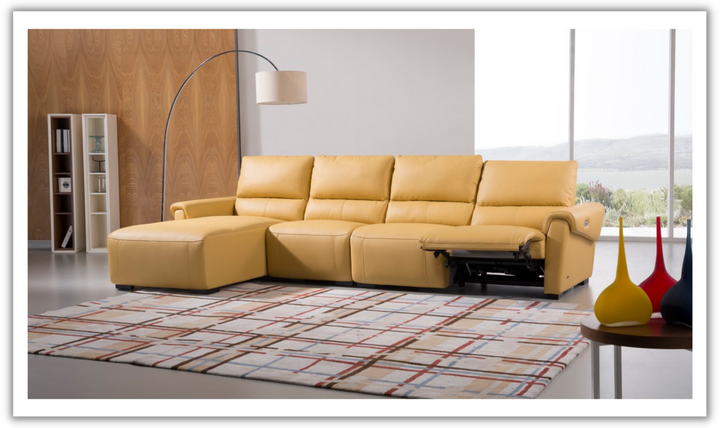 Gio Italia Mustard LHF Leather Recliner Sectional Sofa-Jennifer Furniture