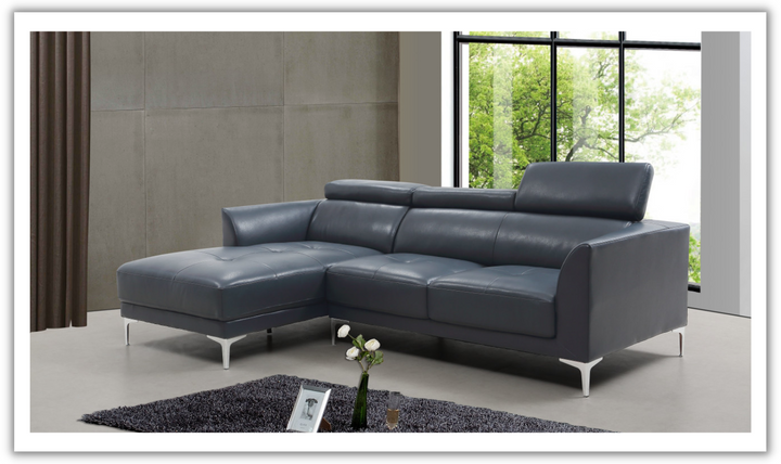 Gio Italia Slate Blue Leather L-Shape Sectional Sofa-Jennifer Furniture