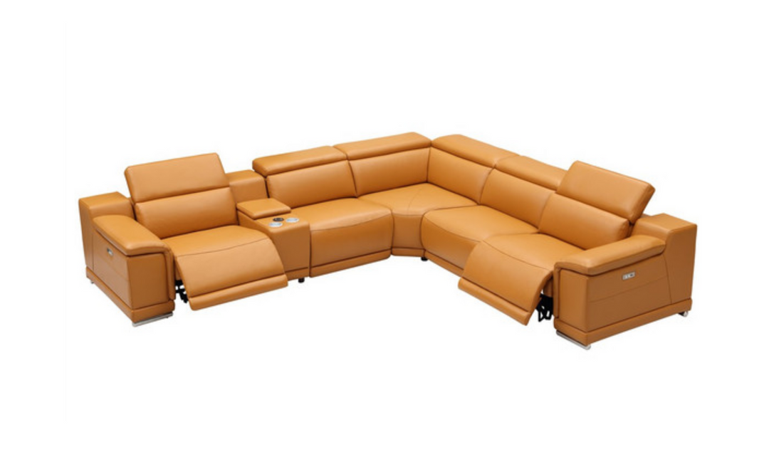 Gio Italia Hartley 6 Pieces Gray Leather Sectional Sofa with Power Recliners