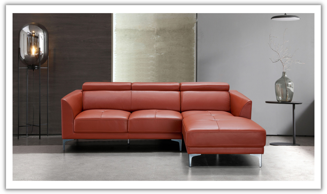 Gio Italia Slate Orange Leather L-Shape Sectional Sofa-Jennifer Furniture