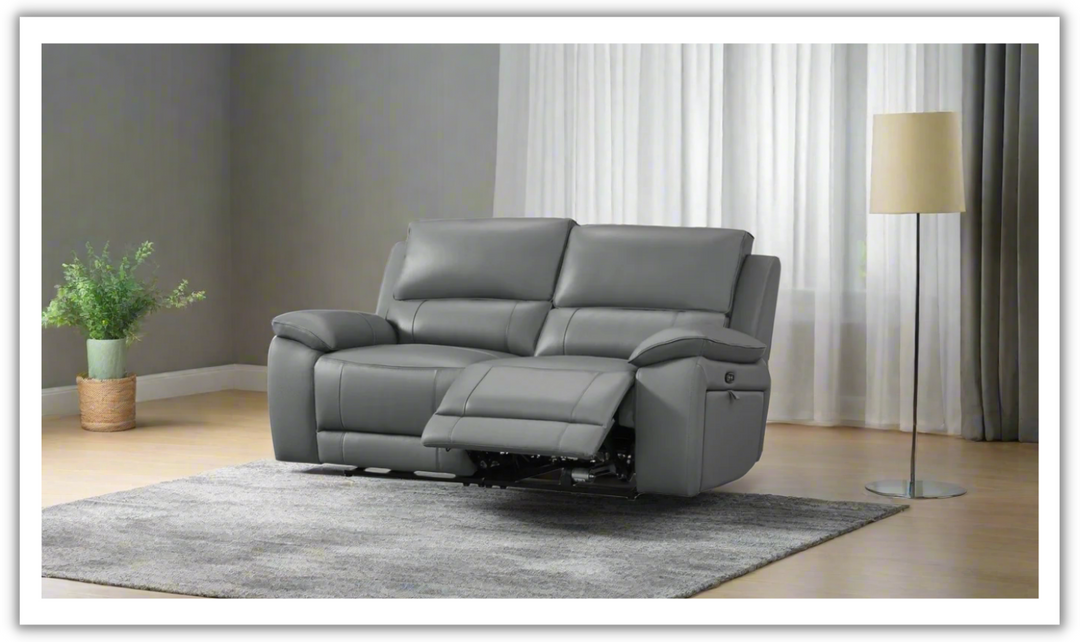Gio Italia Living Room Set Hailey Adobe Leather Power Recliner Sofa in Gray-Jennifer Furniture