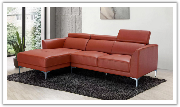 Gio Italia Slate Orange Leather L-Shape Sectional Sofa-Jennifer Furniture