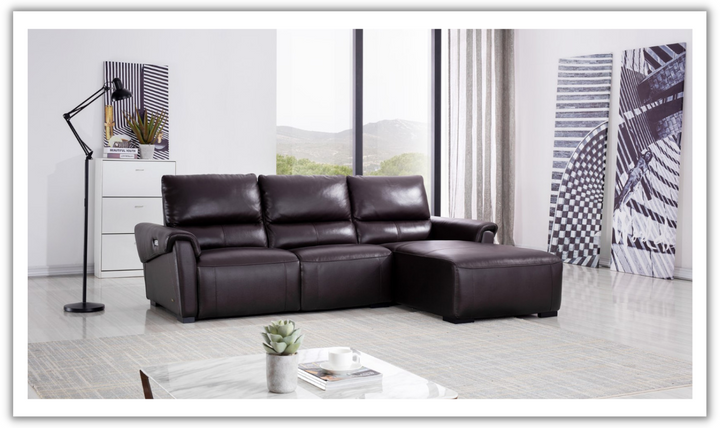 Gio Italia Leather Left-Hand Facing Recliner Sectional Sofa in Brown-Jennifer Furniture