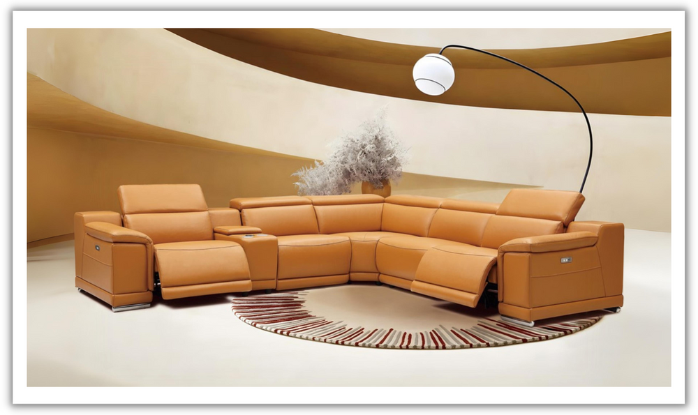 Gio Italia Hartley Power Motion Leather Sectional Sofa in Light Gray- Jennifer Furniture