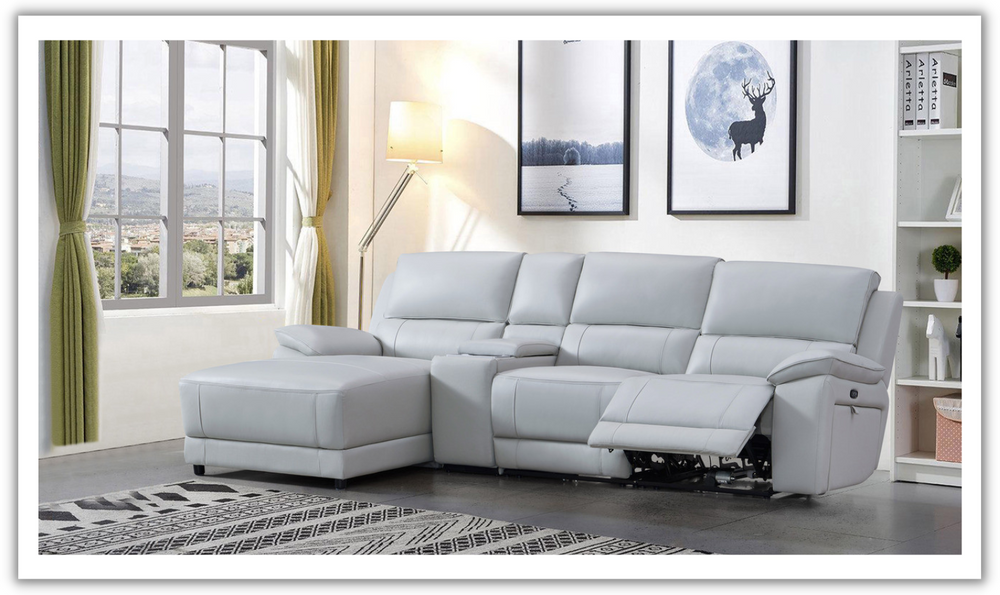 Gio Italia Living Room Set Hailey Smoke Gray Leather Power Recliner Sofa-Jennifer Furniture