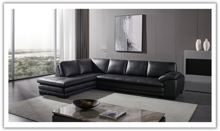 Gio Italia Black Leather L-Shape Sectional Sofa-Jennifer Furniture