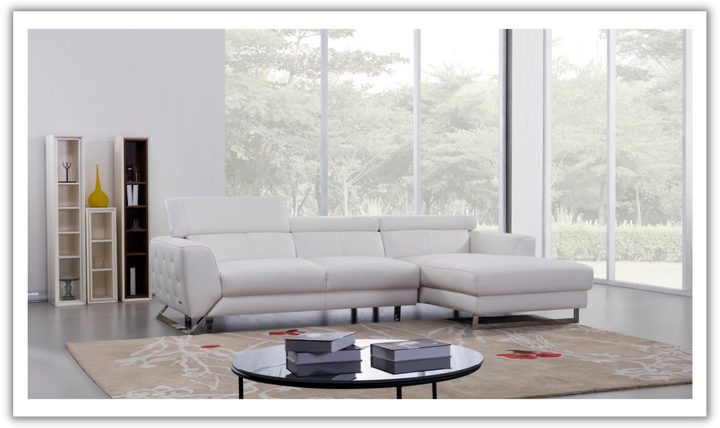Gio Italia Leather Left-Hand Facing Sectional Sofa in White-Jennifer Furniture