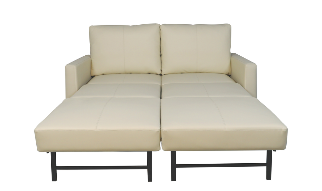 Cuddle Queen Leather Sleeper Sofa With Wood and Chrome Legs