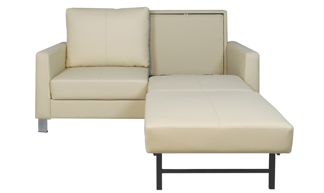 Cuddle Queen Leather Sleeper Sofa With Wood and Chrome Legs