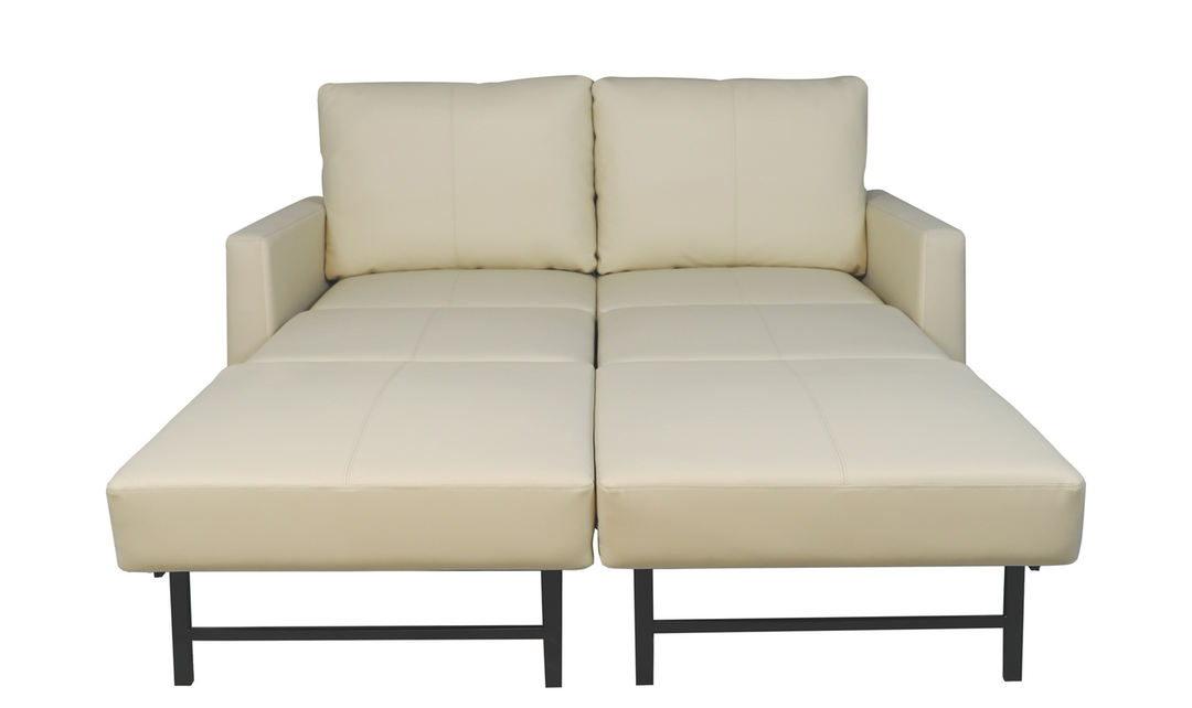 Cuddle Queen Leather Sleeper Sofa With Wood and Chrome Legs